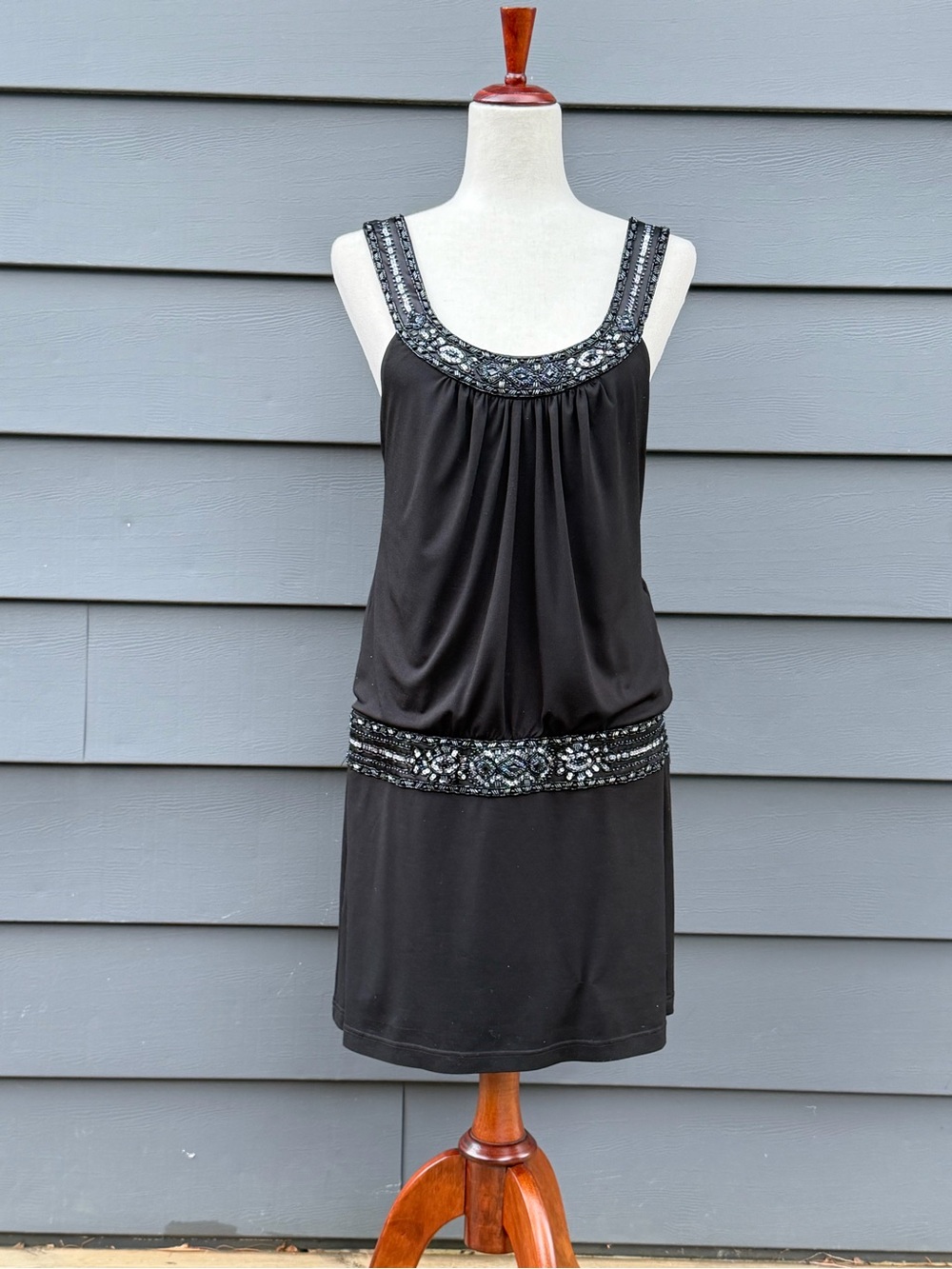 Studio W by SUE WONG Black Embellished Sleeveless open back drop waist Dress 4 - Picture 4 of 16